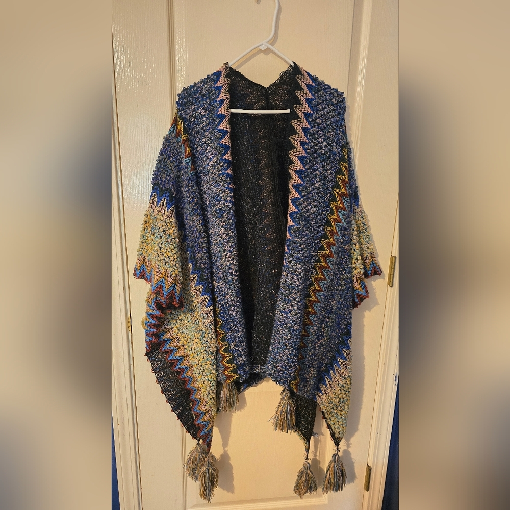 Three Bird Nest Multicolor Zigzag Knit Cardigan - Blue, Teal, Pink, Yellow - Picture 2 of 12